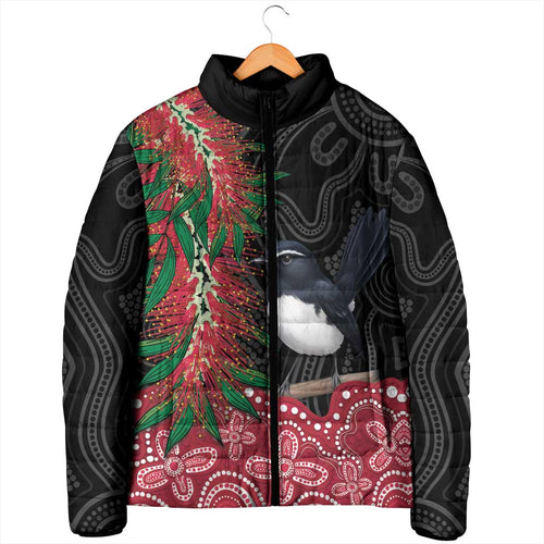 Willie wagtail Australia Padded Jacket Aussie Bottlebrushes Aboriginal Art - Aussie Hoodie