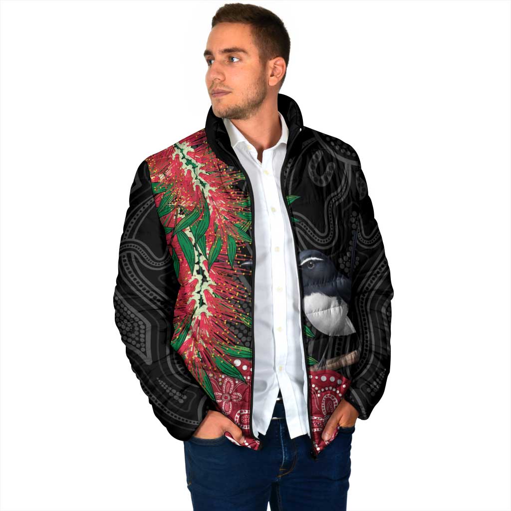 Willie wagtail Australia Padded Jacket Aussie Bottlebrushes Aboriginal Art - Aussie Hoodie