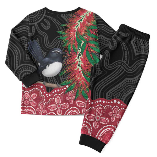 Willie wagtail Australia Christmas Pajama Set Aussie Bottlebrushes Aboriginal Art - Aussie Hoodie