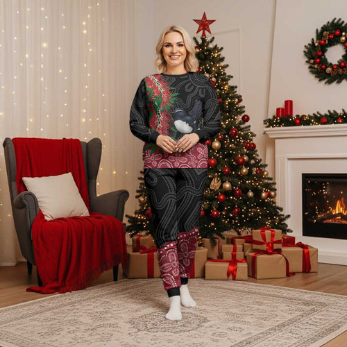 Willie wagtail Australia Christmas Pajama Set Aussie Bottlebrushes Aboriginal Art - Aussie Hoodie
