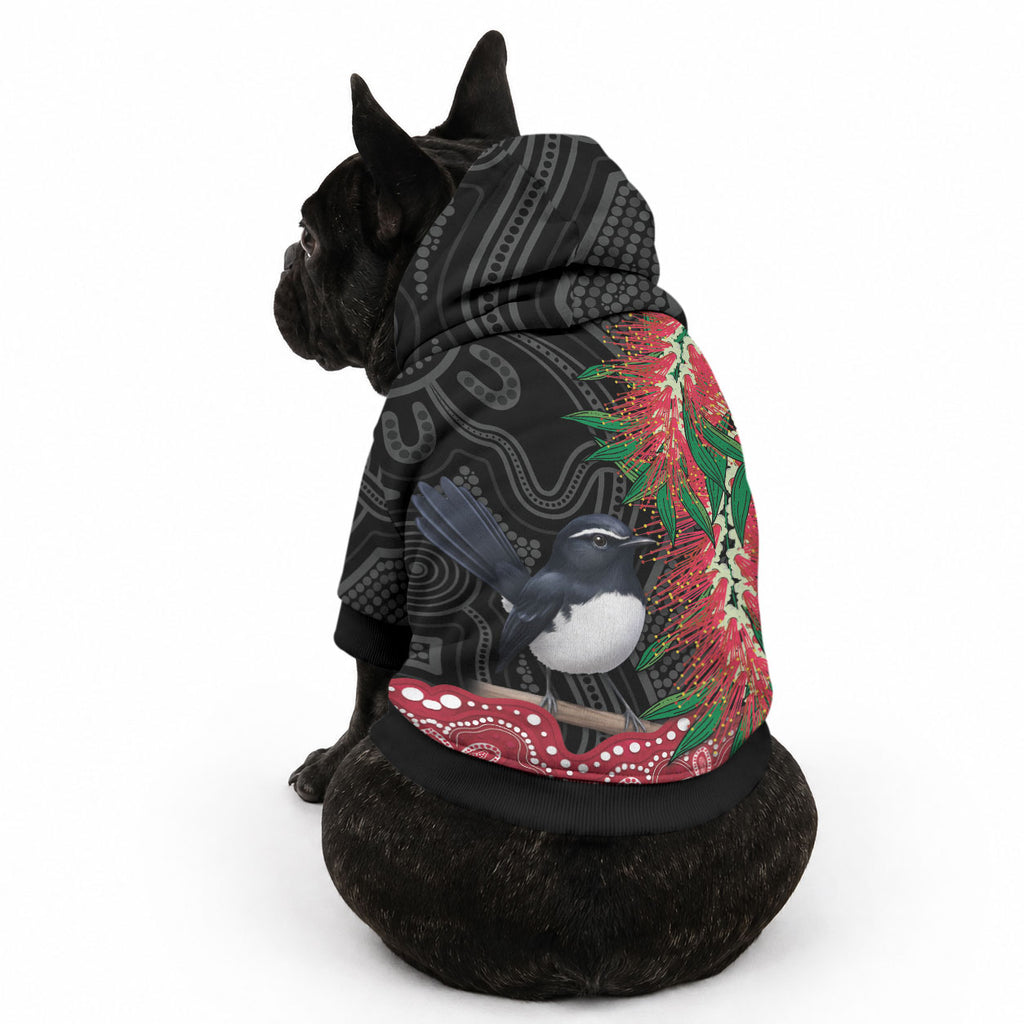 Willie wagtail Australia Pet Hoodie Aussie Bottlebrushes Aboriginal Art