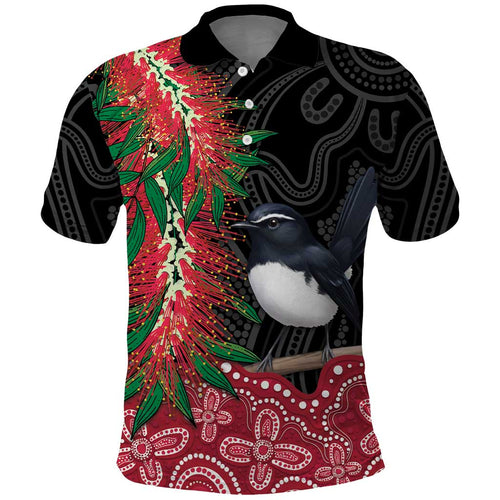 Willie wagtail Australia Polo Shirt Aussie Bottlebrushes Aboriginal Art - Aussie Hoodie