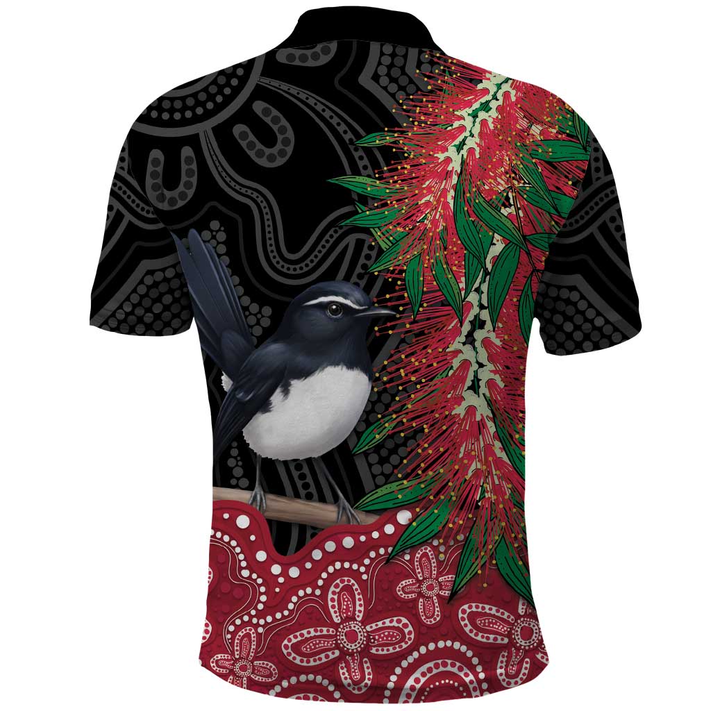 Willie wagtail Australia Polo Shirt Aussie Bottlebrushes Aboriginal Art - Aussie Hoodie