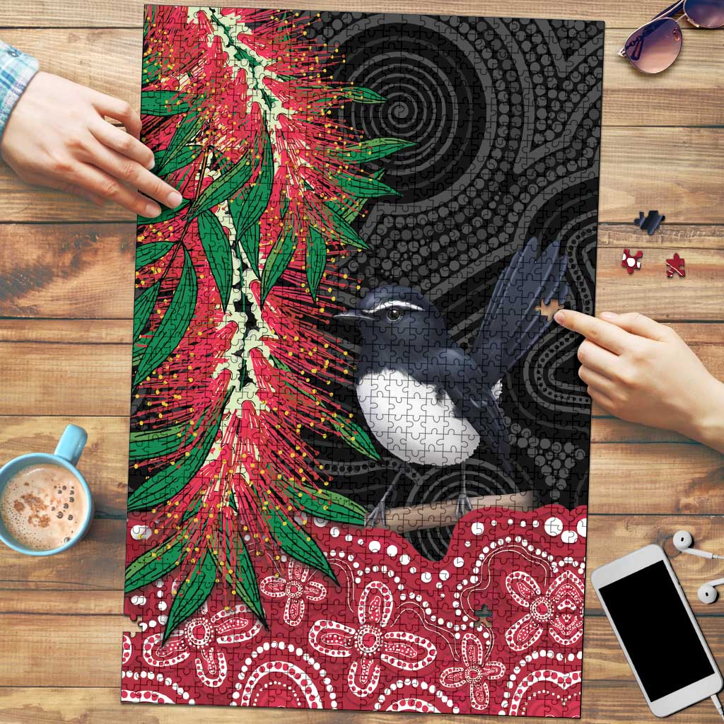 Willie wagtail Australia Puzzle Aussie Bottlebrushes Aboriginal Art - Aussie Hoodie