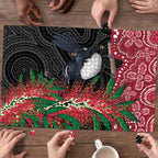 Willie wagtail Australia Puzzle Aussie Bottlebrushes Aboriginal Art - Aussie Hoodie