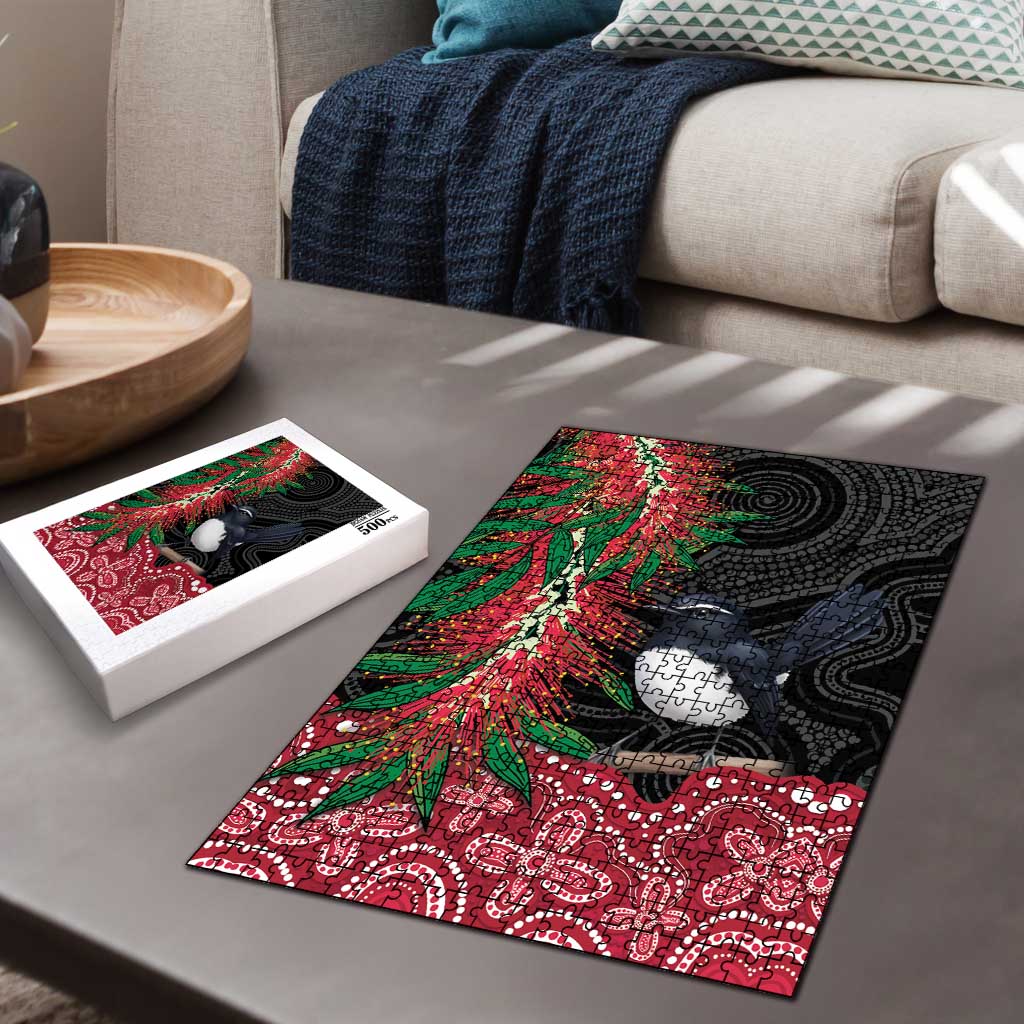 Willie wagtail Australia Puzzle Aussie Bottlebrushes Aboriginal Art - Aussie Hoodie