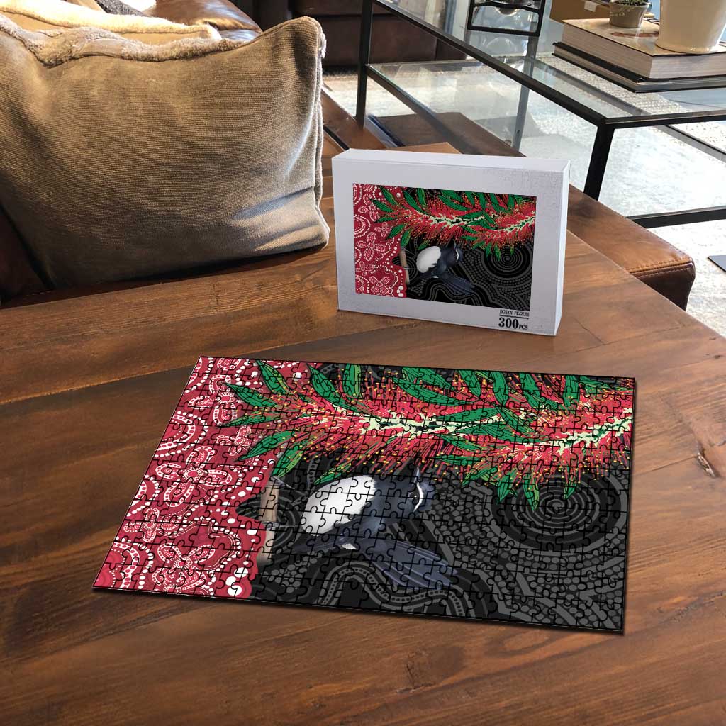 Willie wagtail Australia Puzzle Aussie Bottlebrushes Aboriginal Art - Aussie Hoodie