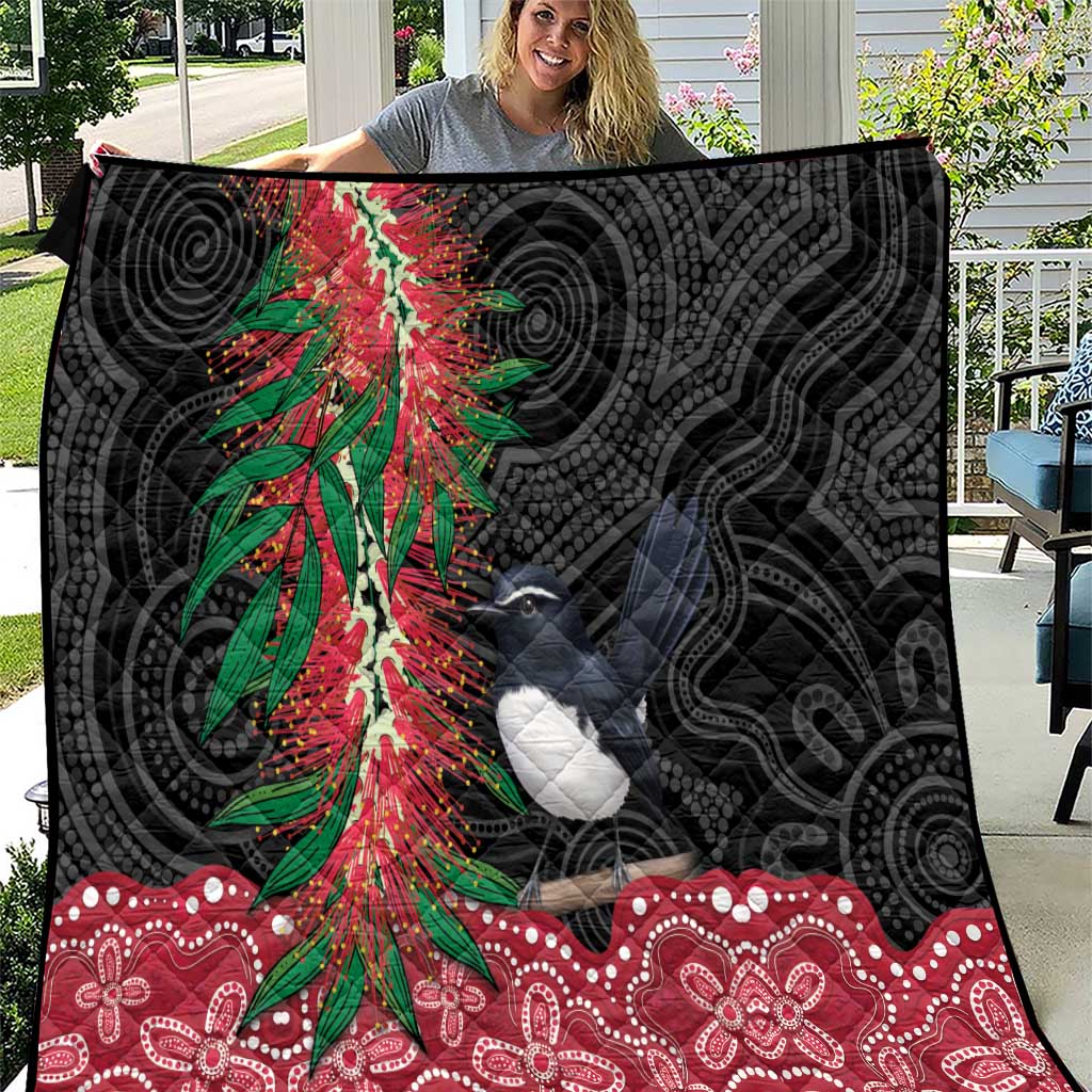 Willie wagtail Australia Quilt Aussie Bottlebrushes Aboriginal Art - Aussie Hoodie