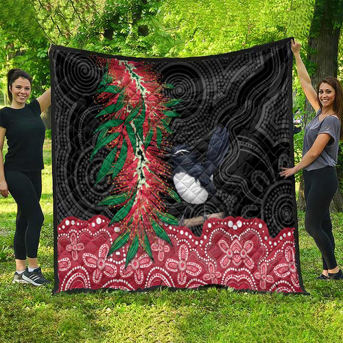 Willie wagtail Australia Quilt Aussie Bottlebrushes Aboriginal Art - Aussie Hoodie