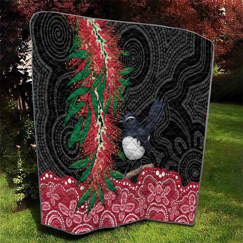 Willie wagtail Australia Quilt Aussie Bottlebrushes Aboriginal Art - Aussie Hoodie