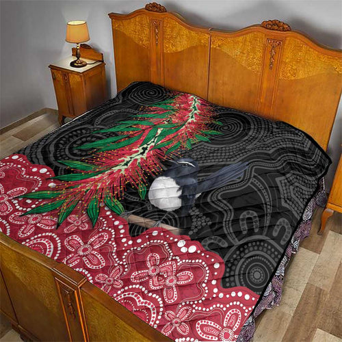 Willie wagtail Australia Quilt Aussie Bottlebrushes Aboriginal Art - Aussie Hoodie