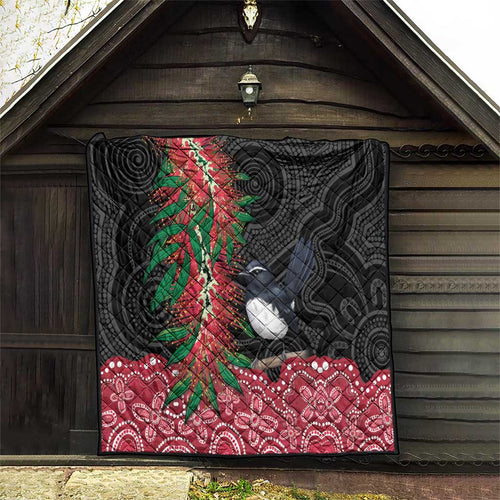 Willie wagtail Australia Quilt Aussie Bottlebrushes Aboriginal Art - Aussie Hoodie
