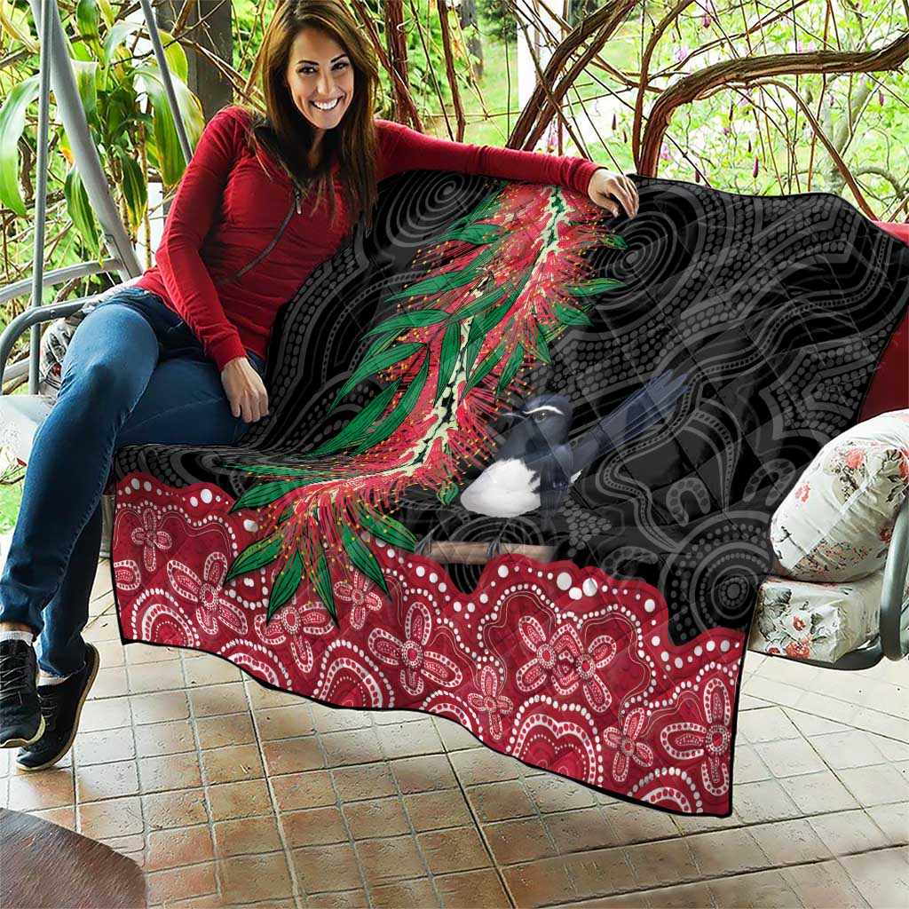 Willie wagtail Australia Quilt Aussie Bottlebrushes Aboriginal Art - Aussie Hoodie