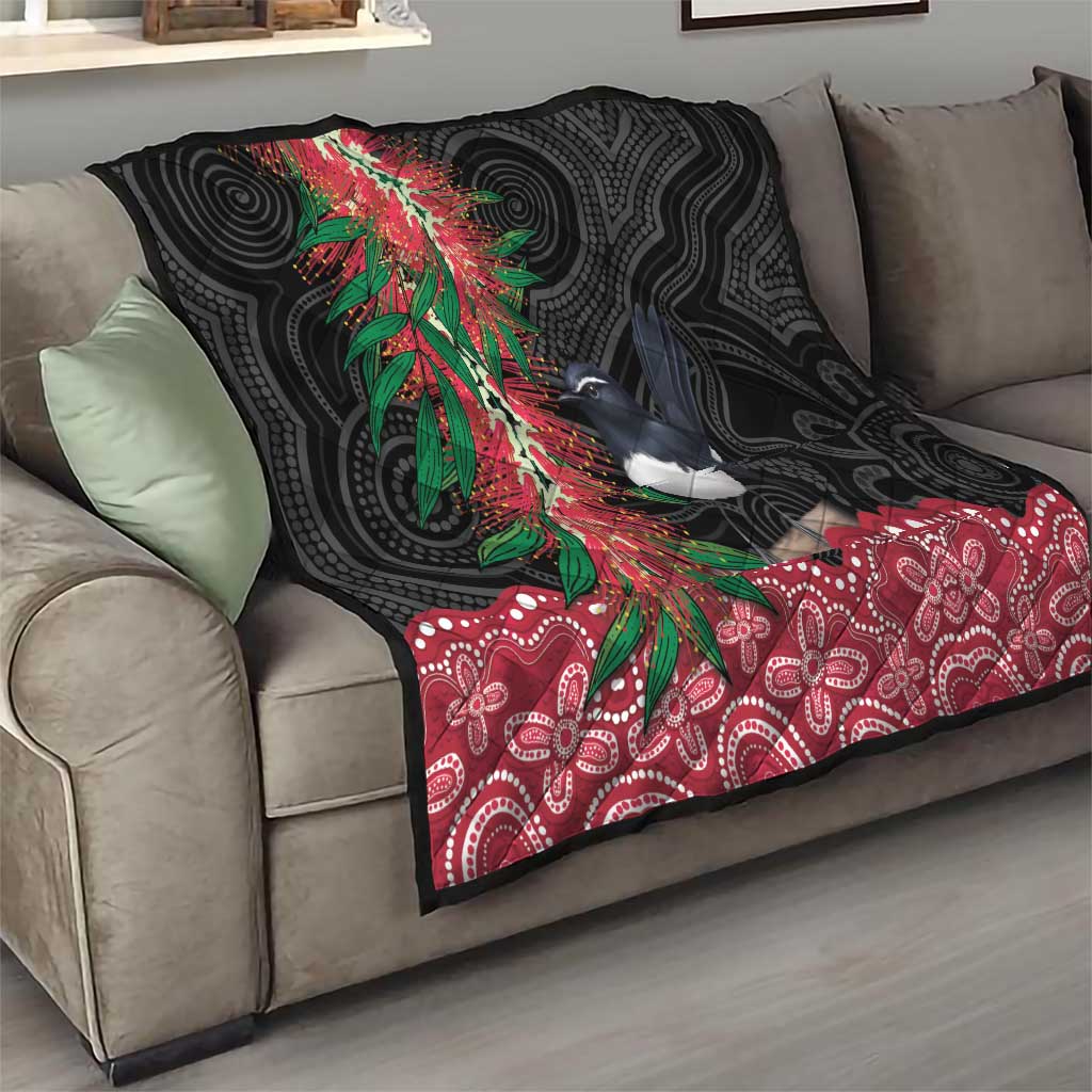 Willie wagtail Australia Quilt Aussie Bottlebrushes Aboriginal Art - Aussie Hoodie