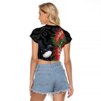 Willie wagtail Australia Raglan Cropped T Shirt Aussie Bottlebrushes Aboriginal Art - Aussie Hoodie