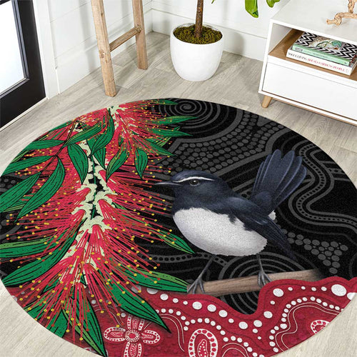 Willie wagtail Australia Round Carpet Aussie Bottlebrushes Aboriginal Art - Aussie Hoodie