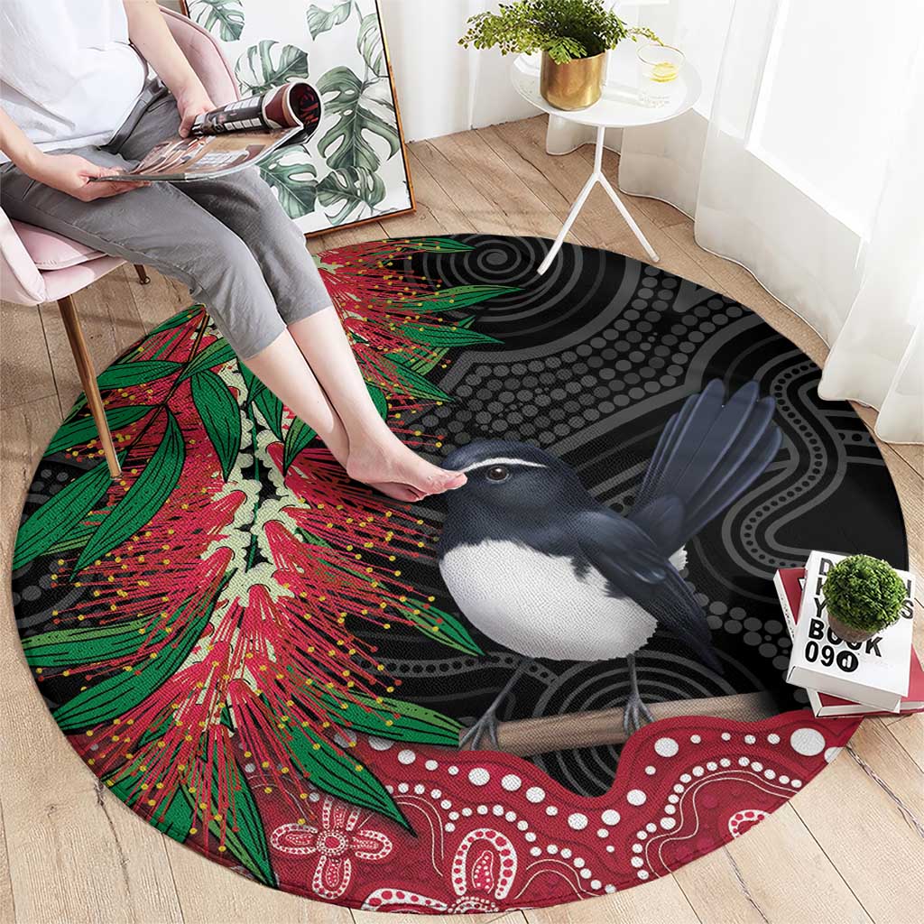 Willie wagtail Australia Round Carpet Aussie Bottlebrushes Aboriginal Art - Aussie Hoodie