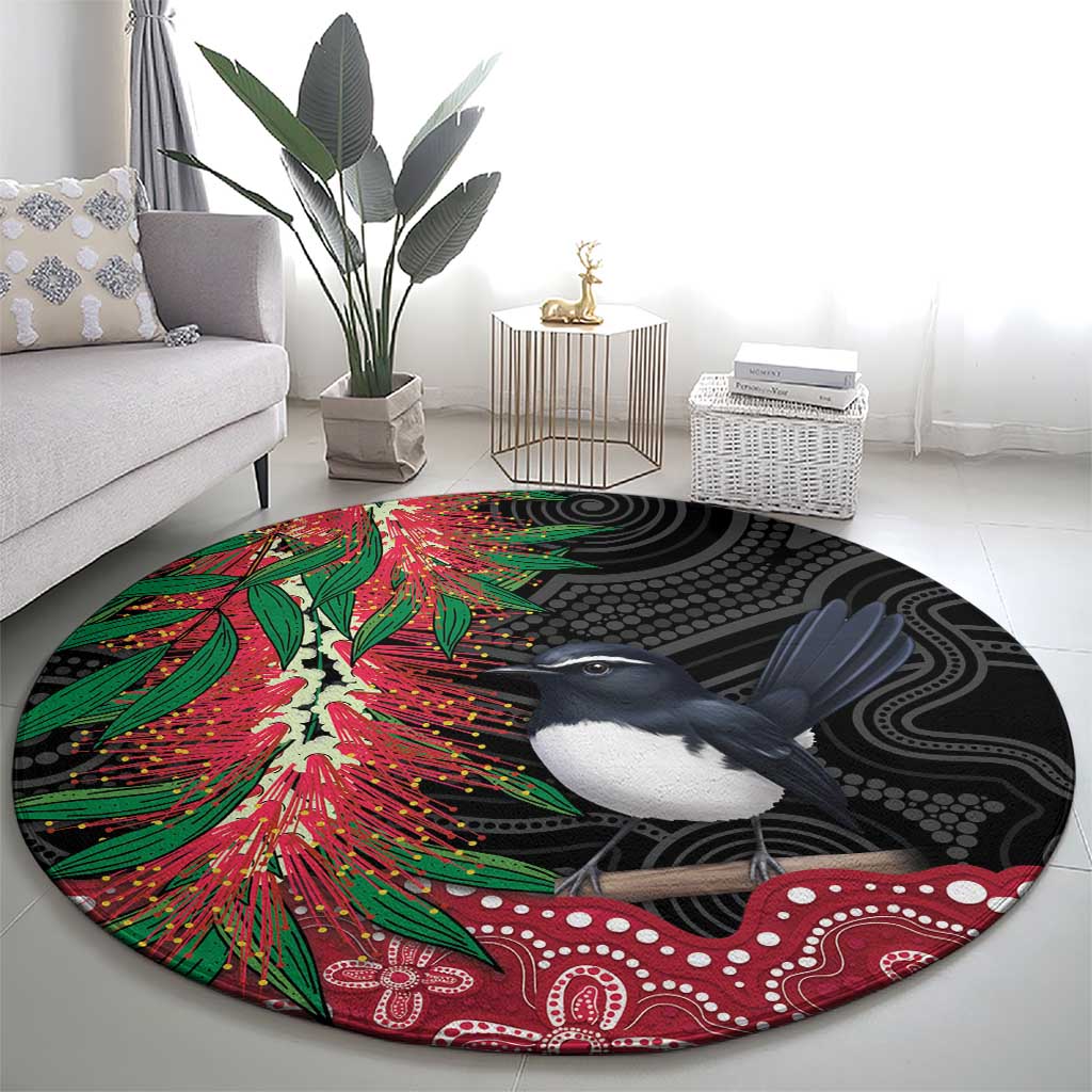 Willie wagtail Australia Round Carpet Aussie Bottlebrushes Aboriginal Art - Aussie Hoodie