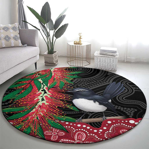 Willie wagtail Australia Round Carpet Aussie Bottlebrushes Aboriginal Art - Aussie Hoodie