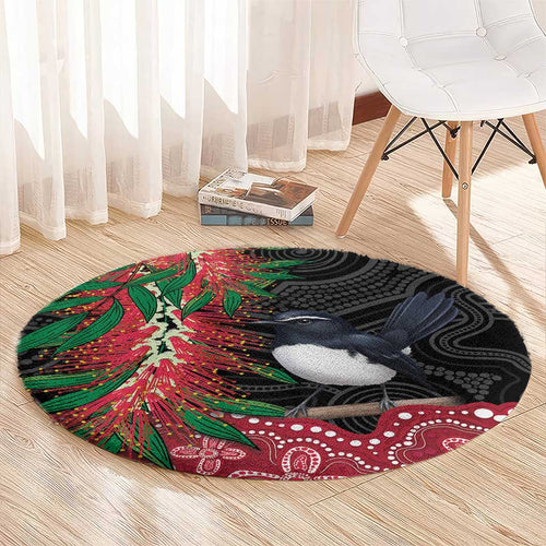 Willie wagtail Australia Round Carpet Aussie Bottlebrushes Aboriginal Art - Aussie Hoodie