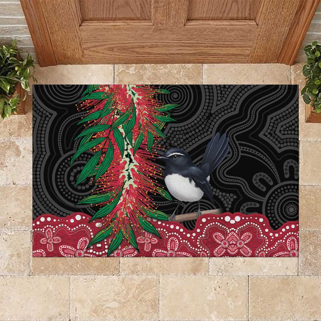 Willie wagtail Australia Rubber Doormat Aussie Bottlebrushes Aboriginal Art - Aussie Hoodie