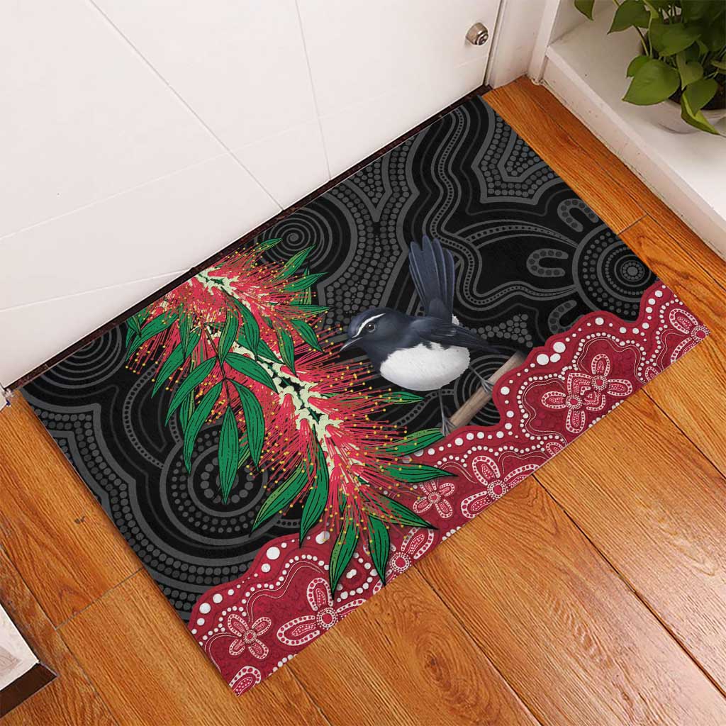 Willie wagtail Australia Rubber Doormat Aussie Bottlebrushes Aboriginal Art - Aussie Hoodie