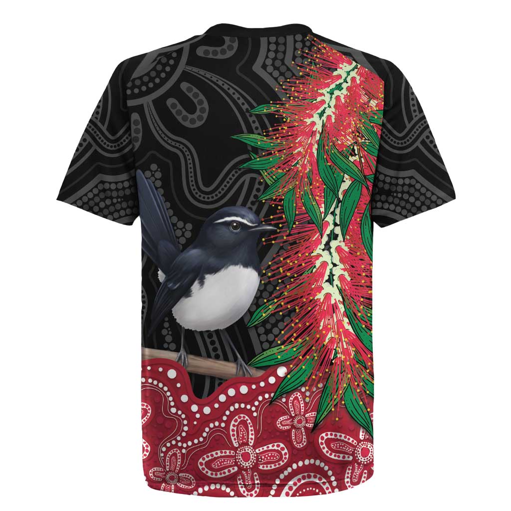 Willie wagtail Australia Rugby Jersey Aussie Bottlebrushes Aboriginal Art - Aussie Hoodie