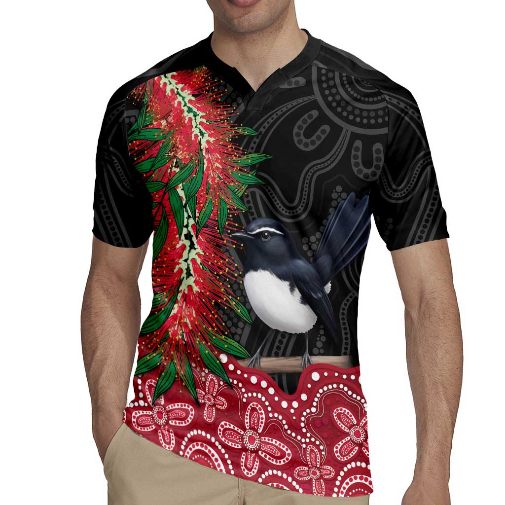 Willie wagtail Australia Rugby Jersey Aussie Bottlebrushes Aboriginal Art - Aussie Hoodie