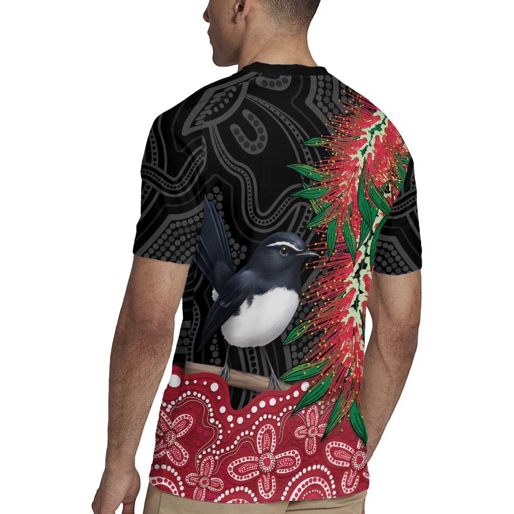 Willie wagtail Australia Rugby Jersey Aussie Bottlebrushes Aboriginal Art - Aussie Hoodie