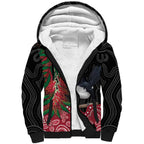 Willie wagtail Australia Sherpa Hoodie Aussie Bottlebrushes Aboriginal Art - Aussie Hoodie