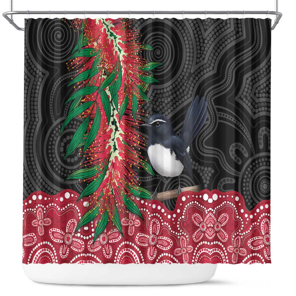 Willie wagtail Australia Shower Curtain Aussie Bottlebrushes Aboriginal Art - Aussie Hoodie