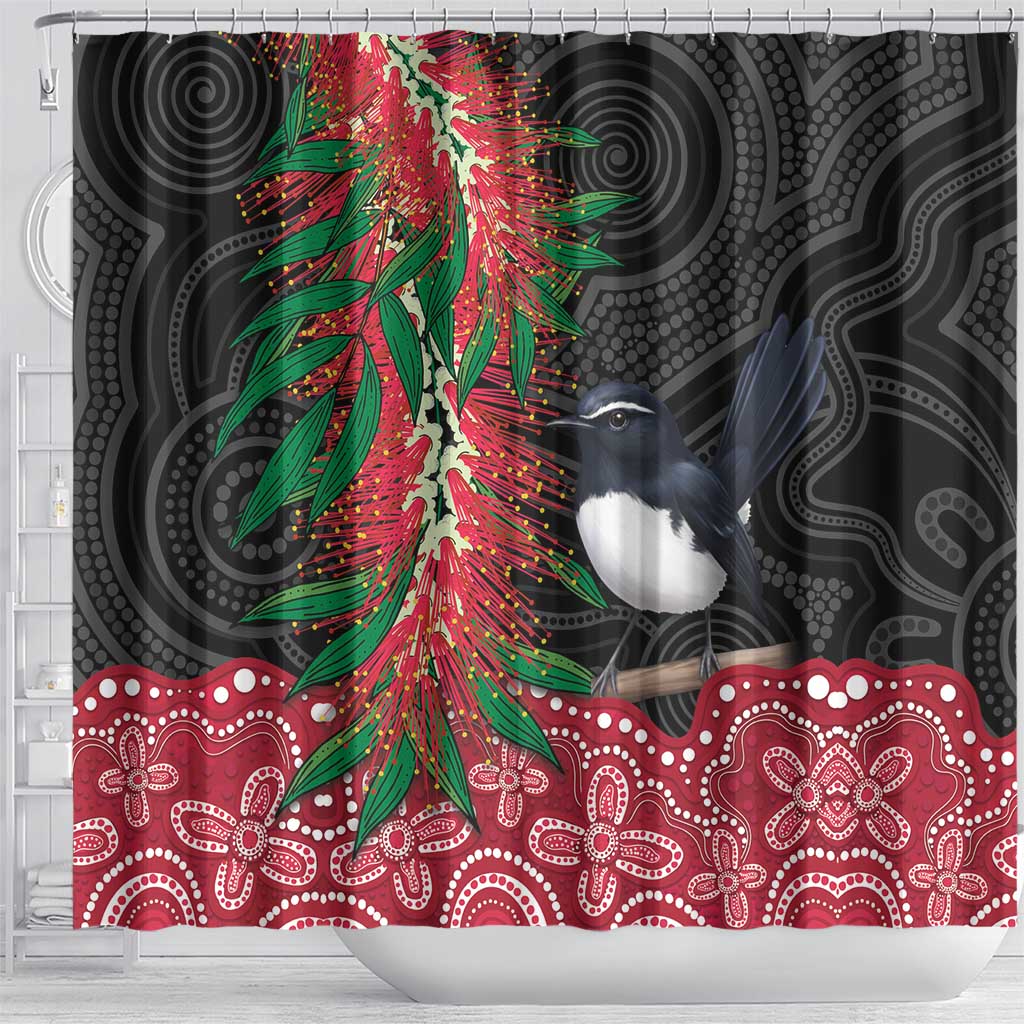 Willie wagtail Australia Shower Curtain Aussie Bottlebrushes Aboriginal Art - Aussie Hoodie