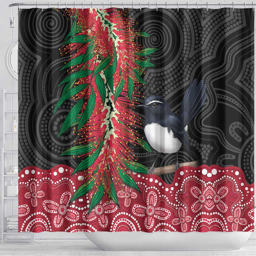 Willie wagtail Australia Shower Curtain Aussie Bottlebrushes Aboriginal Art - Aussie Hoodie