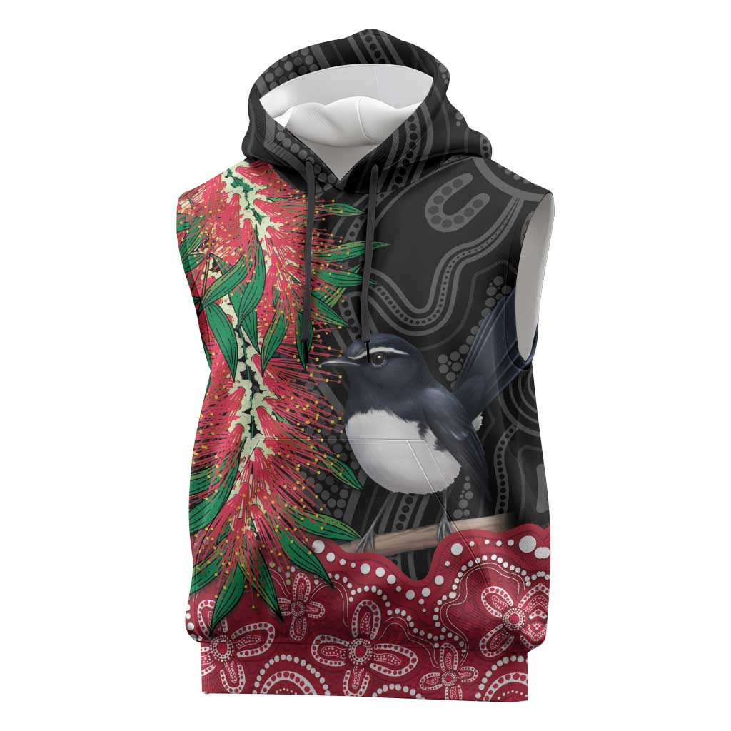 Willie wagtail Australia Sleeveless Hoodie Aussie Bottlebrushes Aboriginal Art - Aussie Hoodie