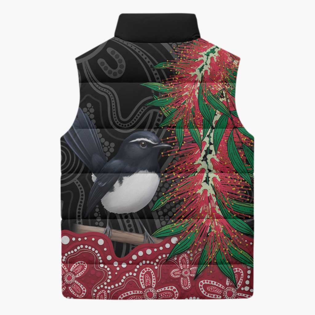 Willie wagtail Australia Sleeveless Puffer Jacket Aussie Bottlebrushes Aboriginal Art - Aussie Hoodie