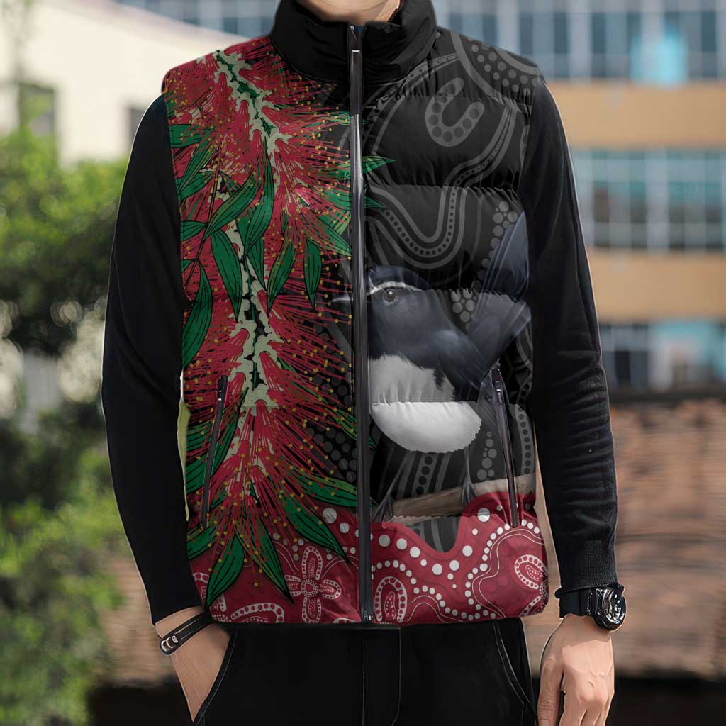 Willie wagtail Australia Sleeveless Puffer Jacket Aussie Bottlebrushes Aboriginal Art - Aussie Hoodie