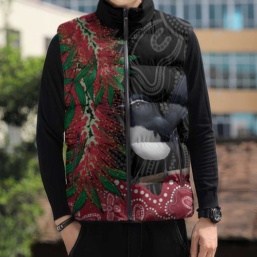 Willie wagtail Australia Sleeveless Puffer Jacket Aussie Bottlebrushes Aboriginal Art - Aussie Hoodie