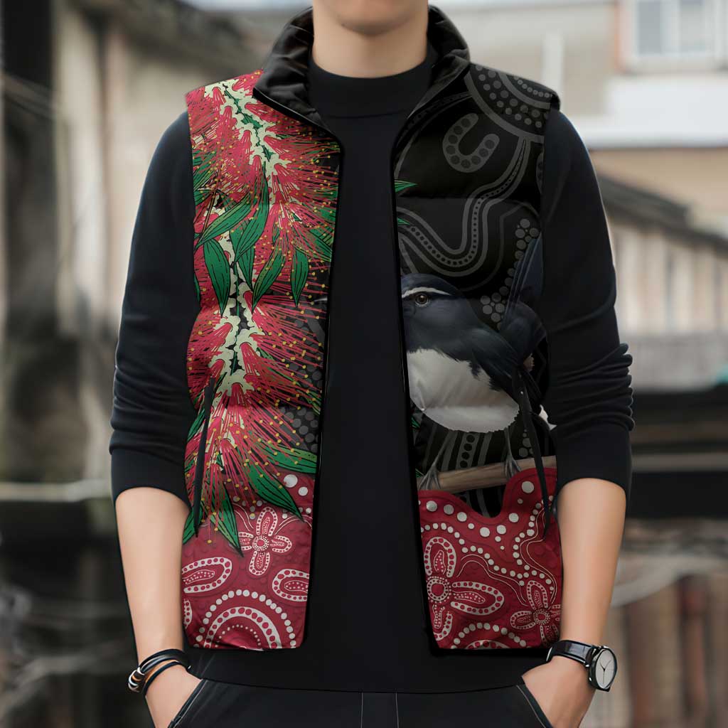 Willie wagtail Australia Sleeveless Puffer Jacket Aussie Bottlebrushes Aboriginal Art - Aussie Hoodie