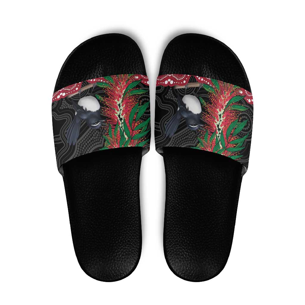 Willie wagtail Australia Slide Sandals Aussie Bottlebrushes Aboriginal Art - Aussie Hoodie
