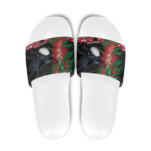 Willie wagtail Australia Slide Sandals Aussie Bottlebrushes Aboriginal Art - Aussie Hoodie