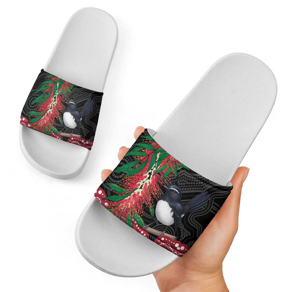Willie wagtail Australia Slide Sandals Aussie Bottlebrushes Aboriginal Art - Aussie Hoodie