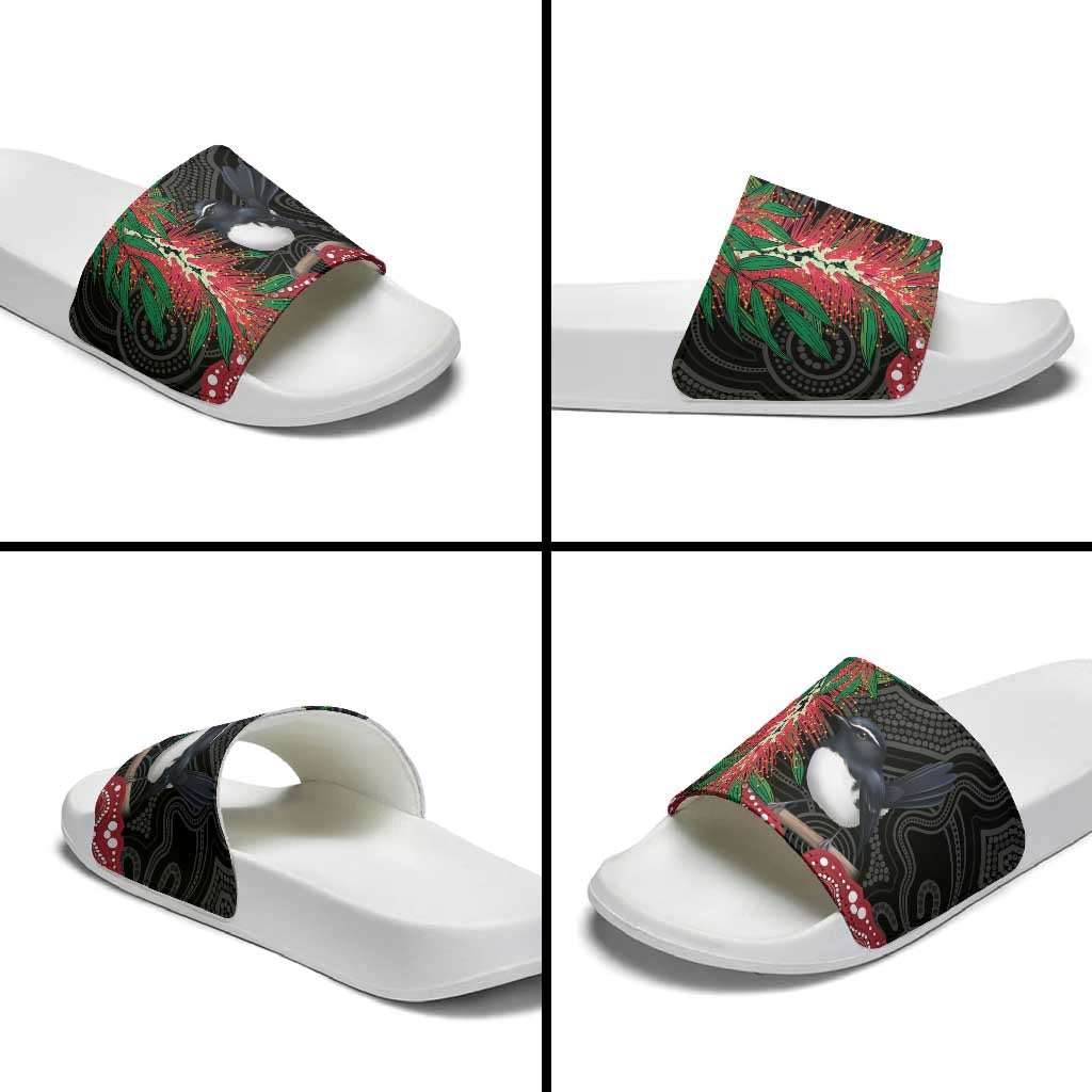 Willie wagtail Australia Slide Sandals Aussie Bottlebrushes Aboriginal Art - Aussie Hoodie