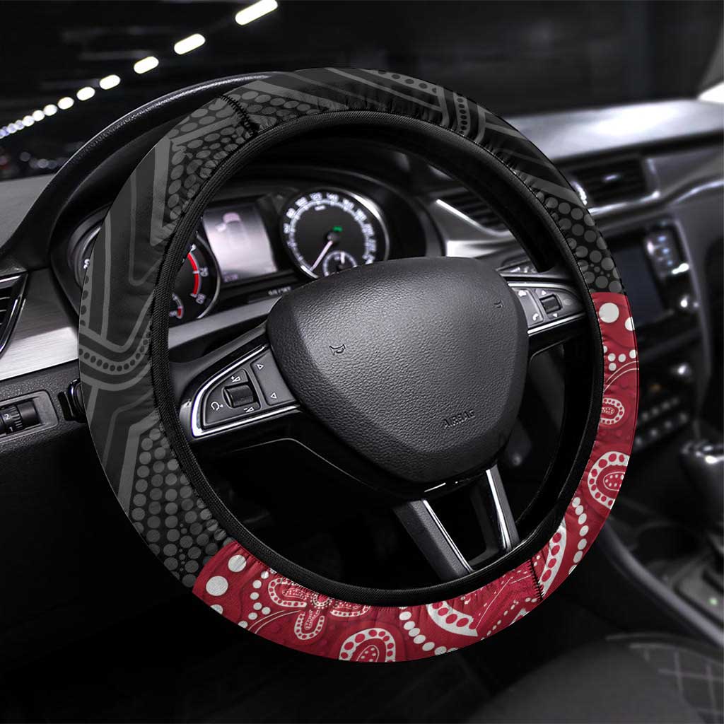 Willie wagtail Australia Steering Wheel Cover Aussie Bottlebrushes Aboriginal Art - Aussie Hoodie