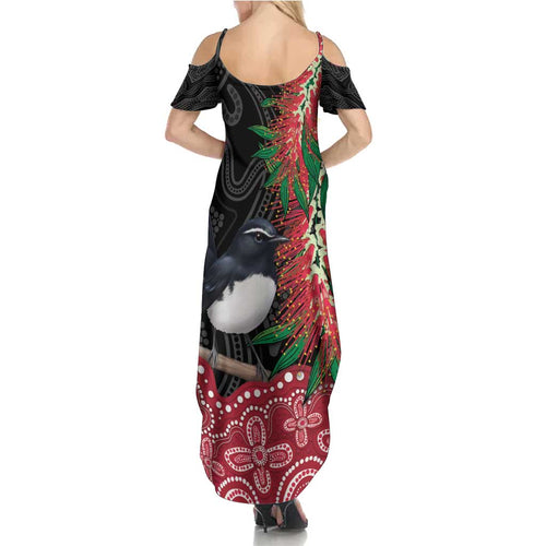 Willie wagtail Australia Summer Maxi Dress Aussie Bottlebrushes Aboriginal Art - Aussie Hoodie