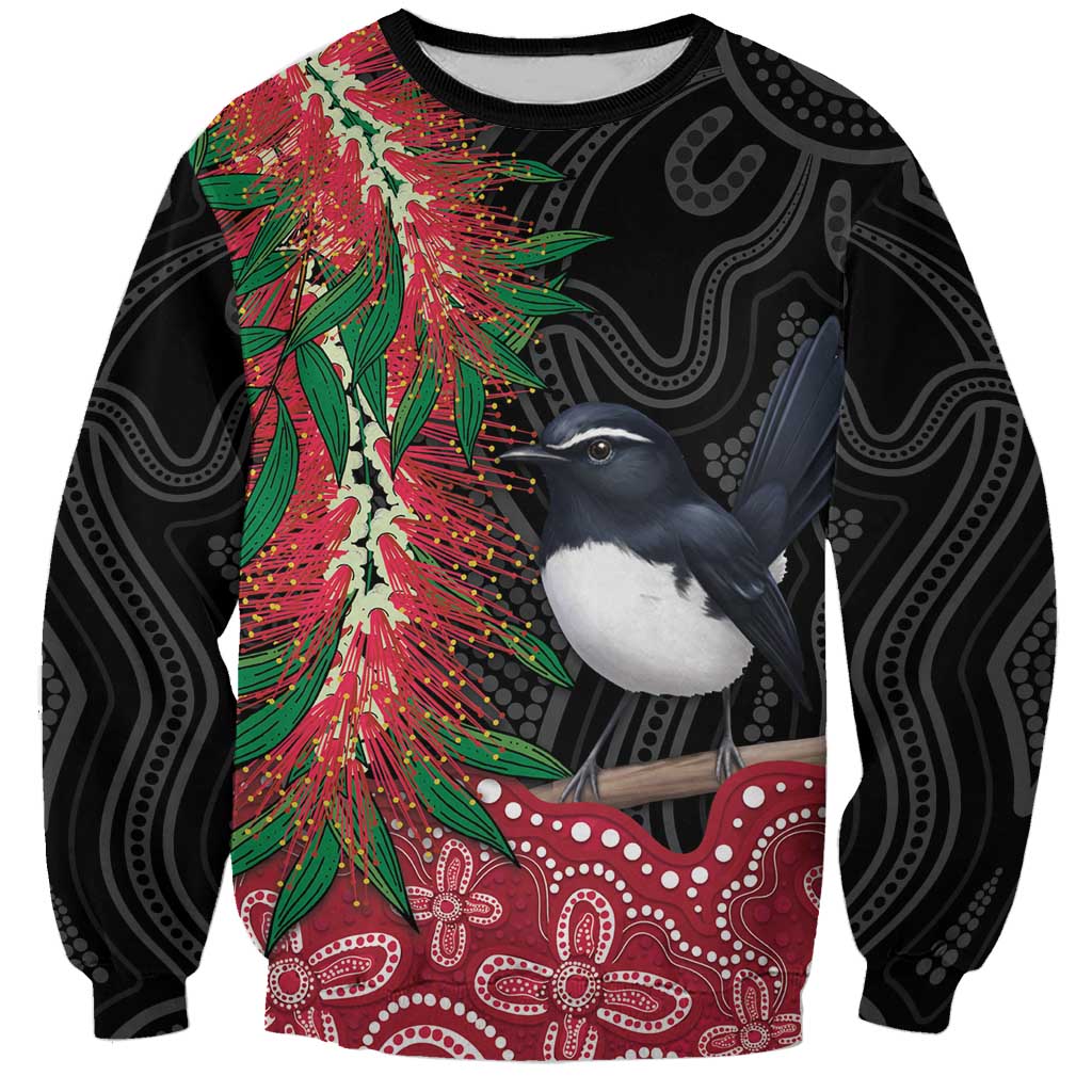 Willie wagtail Australia Sweatshirt Aussie Bottlebrushes Aboriginal Art - Aussie Hoodie