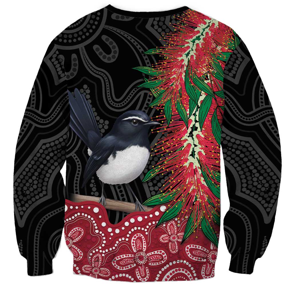 Willie wagtail Australia Sweatshirt Aussie Bottlebrushes Aboriginal Art - Aussie Hoodie