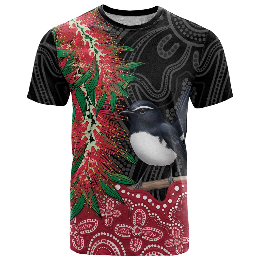 Willie wagtail Australia T Shirt Aussie Bottlebrushes Aboriginal Art - Aussie Hoodie