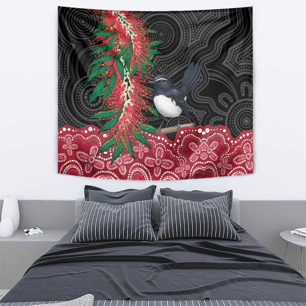 Willie wagtail Australia Tapestry Aussie Bottlebrushes Aboriginal Art - Aussie Hoodie