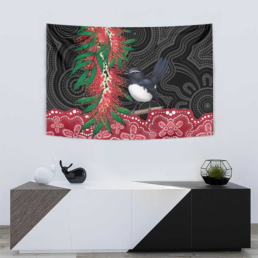 Willie wagtail Australia Tapestry Aussie Bottlebrushes Aboriginal Art - Aussie Hoodie