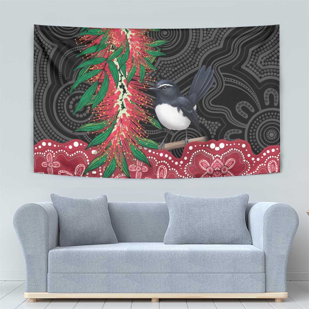 Willie wagtail Australia Tapestry Aussie Bottlebrushes Aboriginal Art - Aussie Hoodie